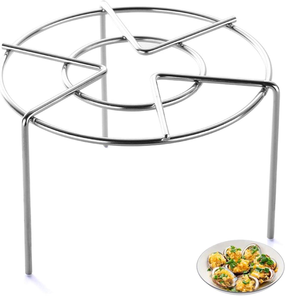 Stoomrek RVS - Kookrek - Gezond Koken - Driehoek Stabiliteit - 16 cm Diameter - Zilver
