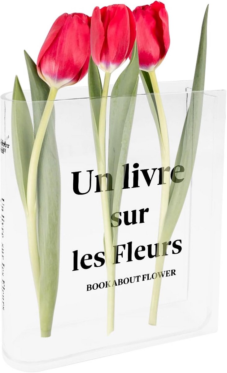 Boekenvaas Transparant - Acryl Vaas - Bloemen Decoratie - Uniek Boek Design - 17.8 x 15 x 4 cm - Helder