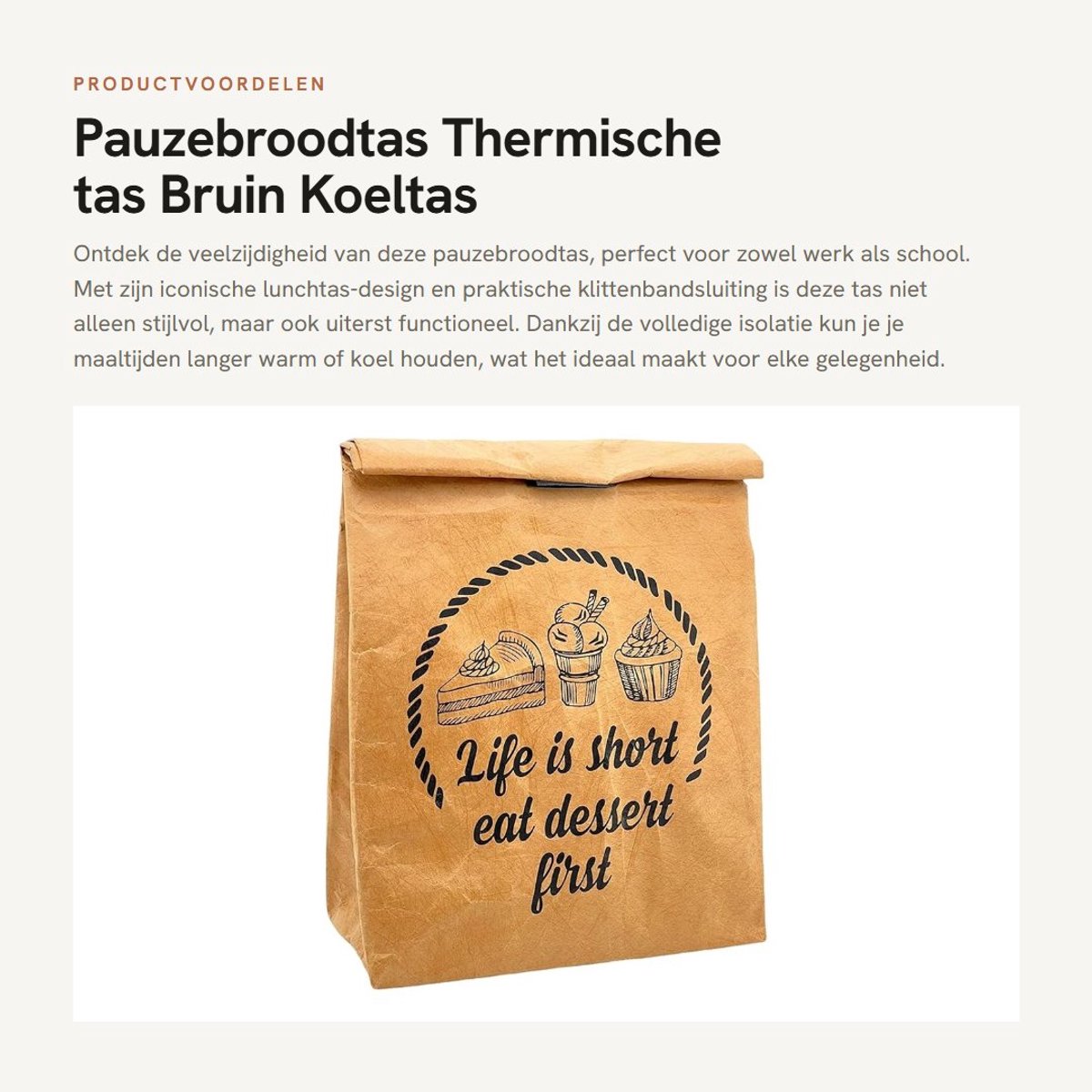 Dailygoods- Pauzebroodtas - Isoleert koud/warm - Koeltas met klittenbandsluiting - Aluminium coating - Synthetisch textielpapier - Afmetingen 31 x 20 x 16 cm - Lunchbox