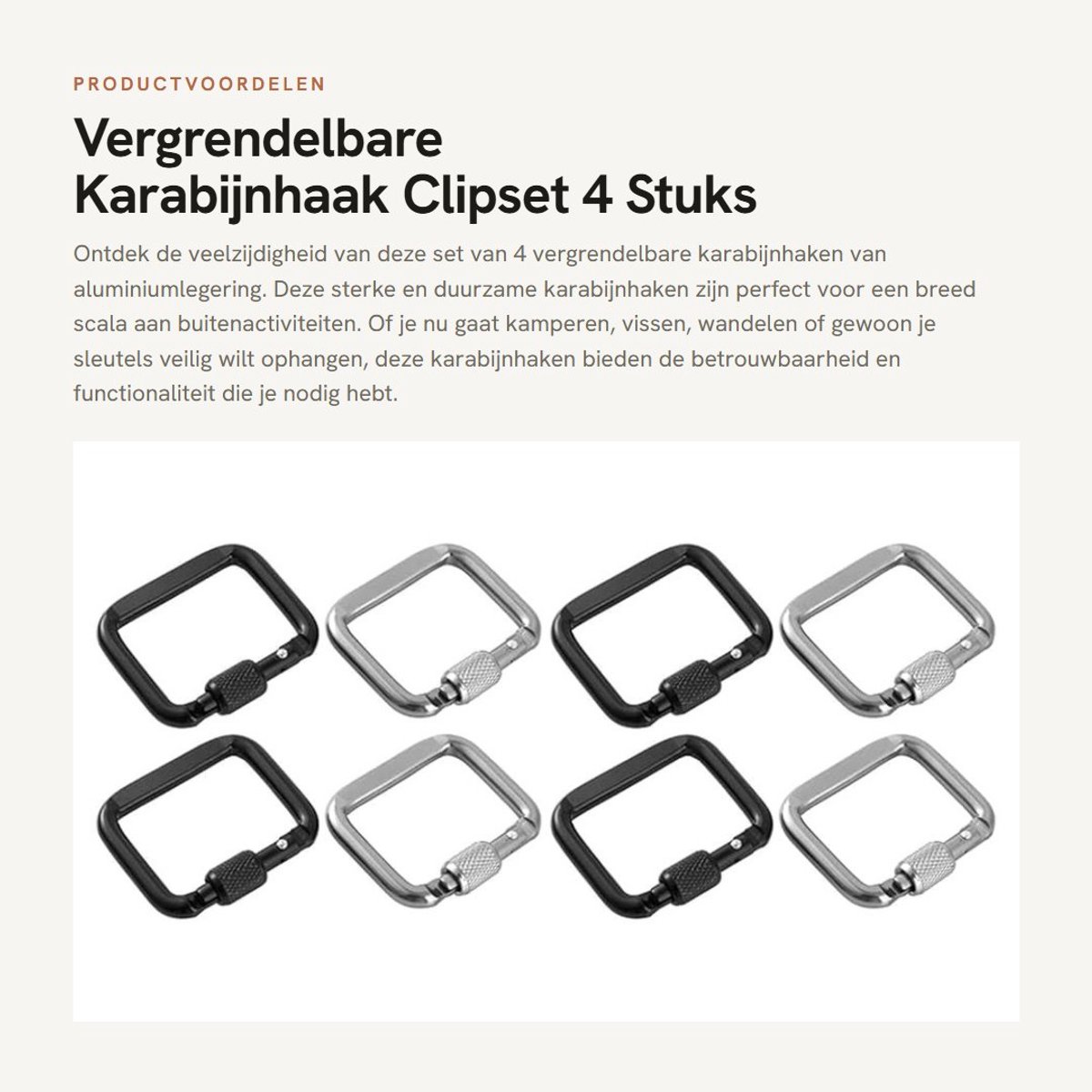Dailygoods- Karabijnhaak - 4 Stuks - Vergrendelbare D-ring - Aluminiumlegering - Waterdicht - Veilig met schroefvergrendeling - Voor kamperen/hangmatten/hondenriem - Haak