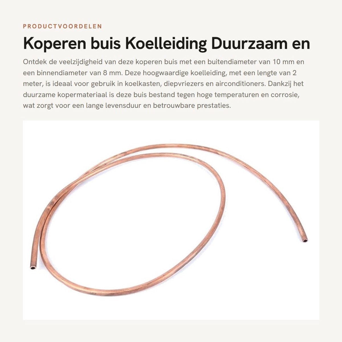 Dailygoods - Koperen buis - Koelleiding - Duurzaam en hittebestendig - 2 meter - Zachte koperen buis - Geschikt voor koelkasten en diepvriezers - Koper