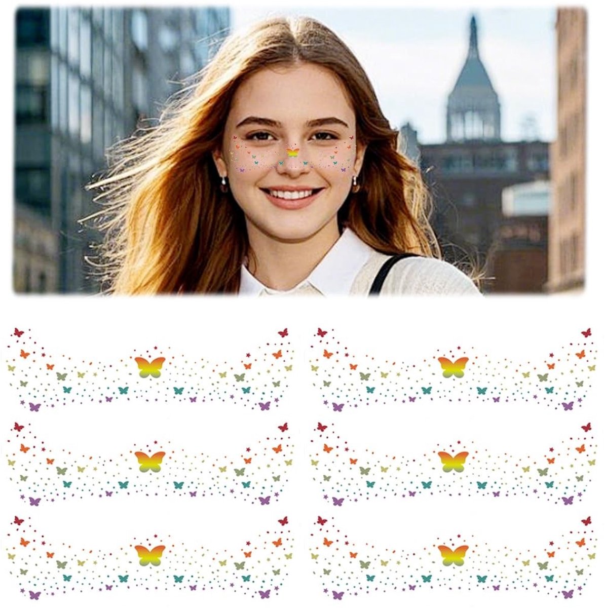 Dailygoods- Zomersproeten 6 Stuks - Tijdelijke Tatoeages - Vlinderstickers - Regenboog - Water-/Zweetbestendig - Eenvoudig in Gebruik - Tatoeage