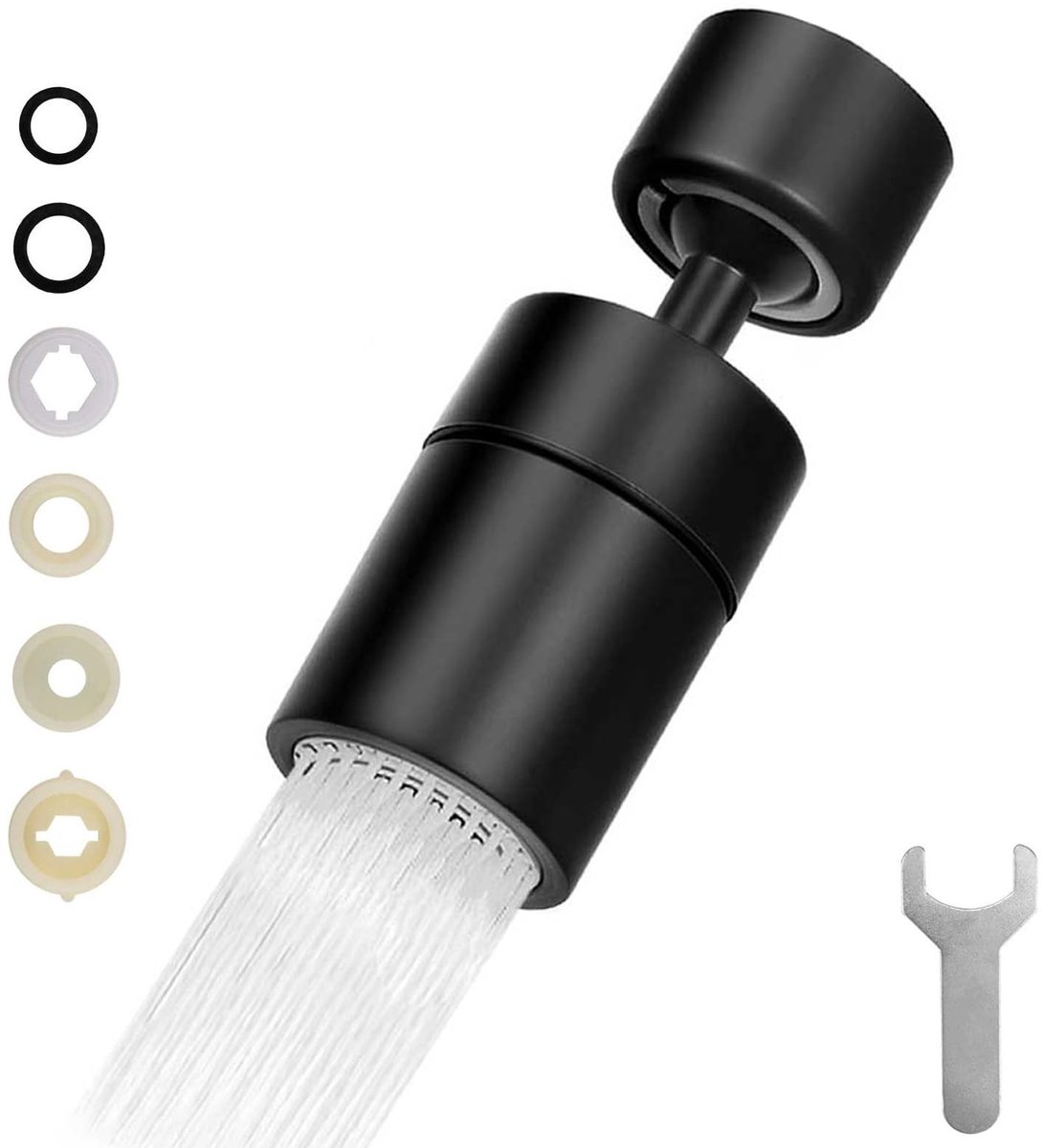 Dailygoods- Sproeikraan 720 Graden Draaibaar - Kraanverlenging - Spatbescherming - Universele Rotatie - Duurzaam - Inclusief 4 Adapters - Kraanopzetstuk