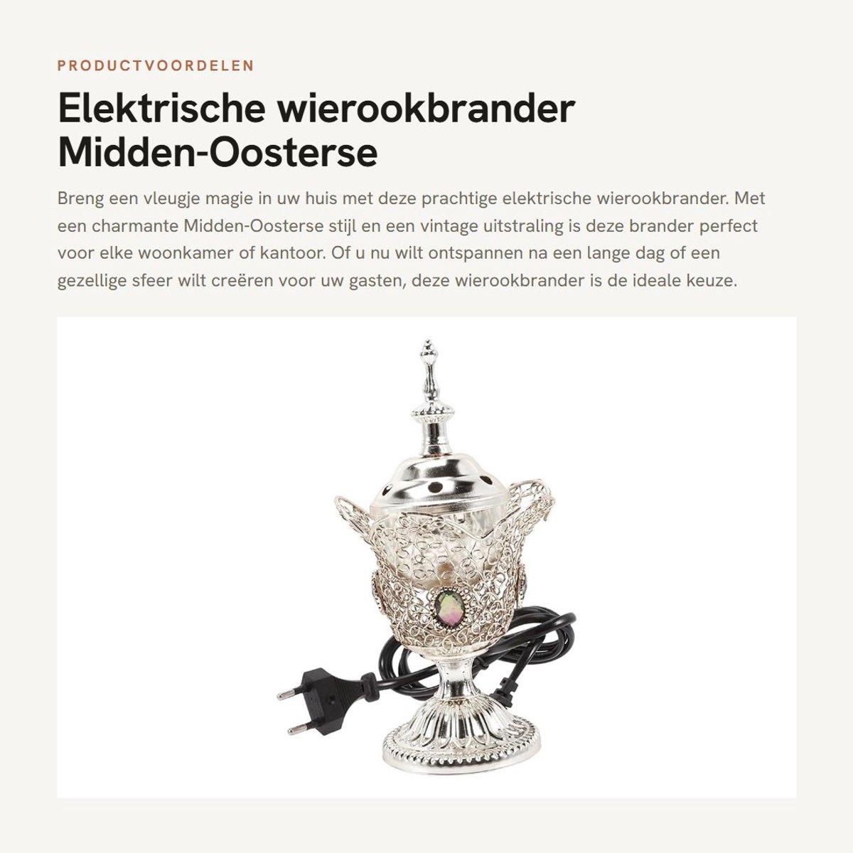 Dailygoods - Elektrische wierookbrander - Midden-Oosterse stijl - Decoratief en vintage - Zilver - Aromatherapie - Voor thuis en kantoor - 10x10x10 cm