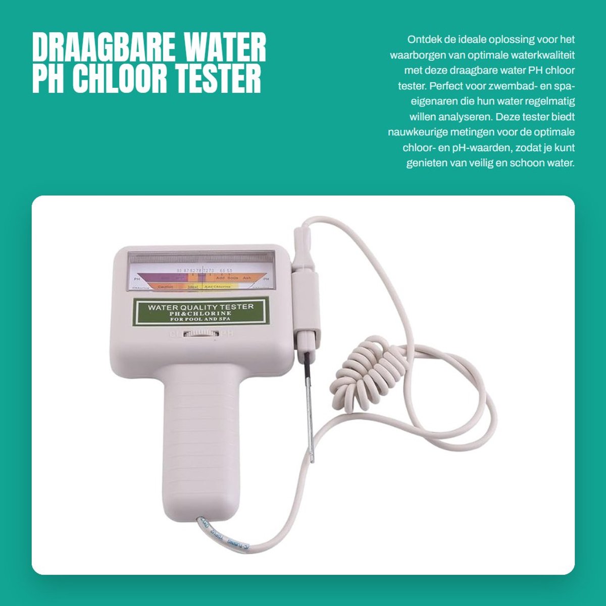 Dailygoods- Water Tester Draagbaar - Waterkwaliteit Tester - PH/Chloor Tester - Zwembad/Drinkwater - Kunststof/Metaal - 18 x 11,6 x 3,1 cm - Waterkwaliteitstester