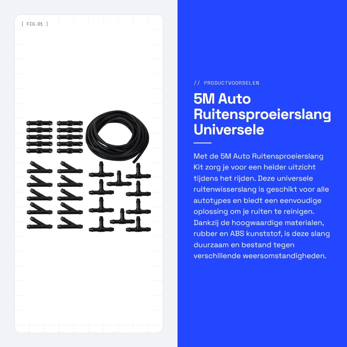 Dailygoods- Ruitensproeierslang 5m - Universele Slang Kit - Slangverbindingen - Rubber/ABS Plastic - Voorruit Wasslang - Zwart - Sproeierslang