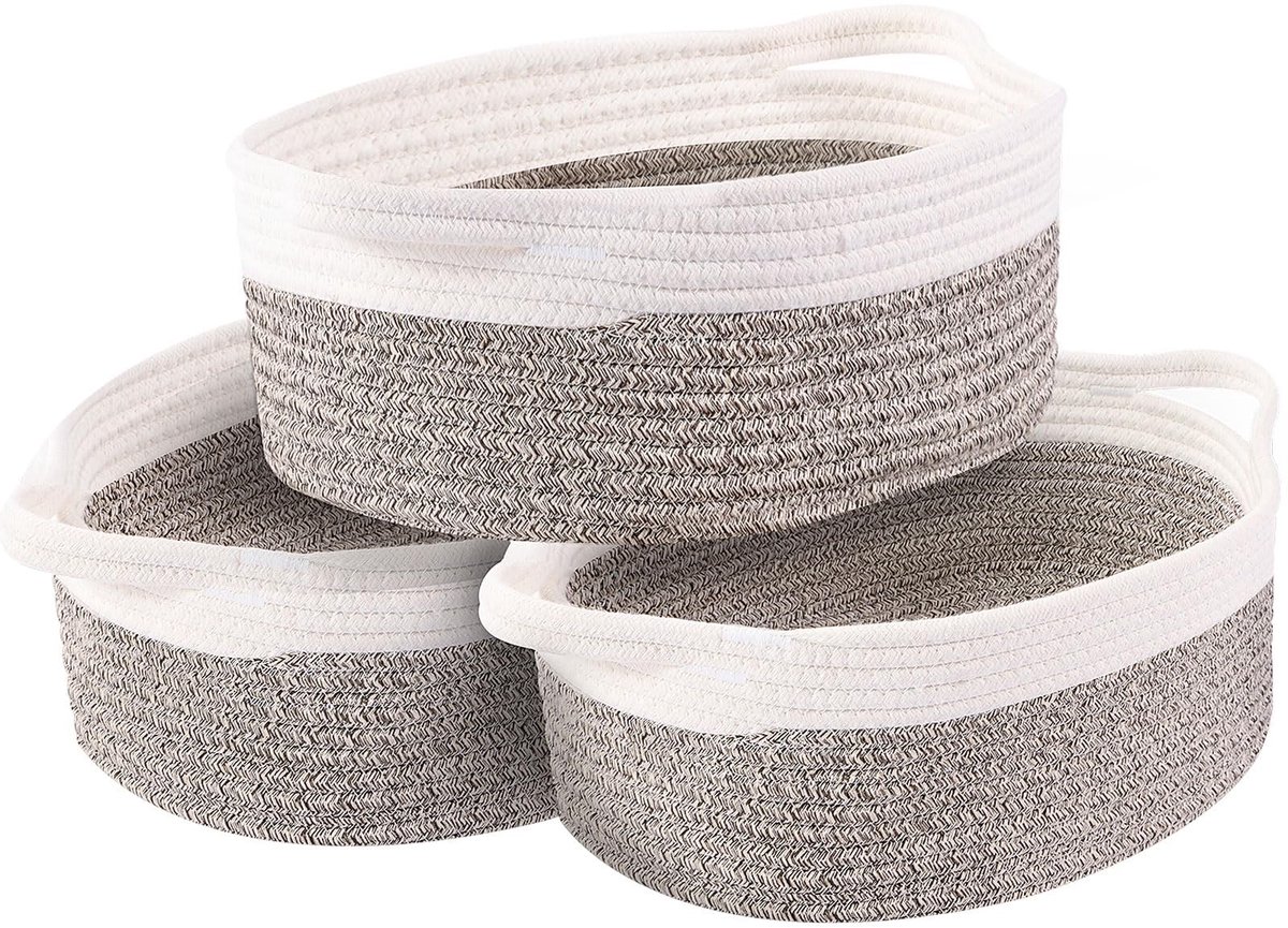 Dailygoods- Opbergmand Katoen - Set van 3 - Decoratie - Organiseren - Handgrepen - Veilig voor baby's en huisdieren - 33 x 22 x 13 cm - Opbergdozen