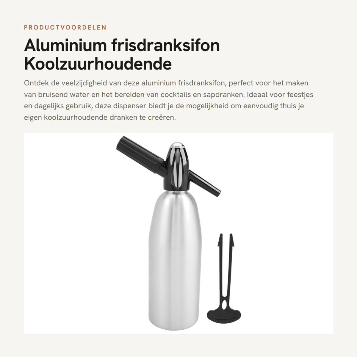 Dailygoods- Frisdranksifon 1L aluminium - Koolzuurhoudende Waterdispenser - Drukregelaar - Bruiswater - Voor Sapdranken/Cocktails/Wijn - Sifon
