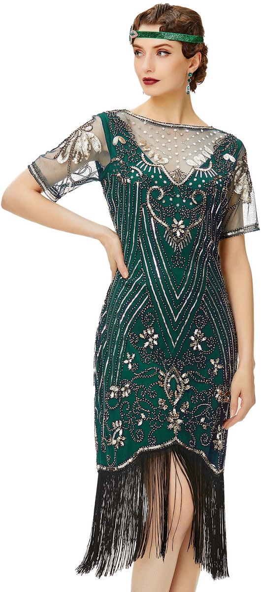 Dailygoods- Jurk 1920s Flapper - Pailletten/Franjes - Vintage/Kostuum - Gatsby/Themafeest - Art Deco - Hoogwaardige kwaliteit - Feestjurk