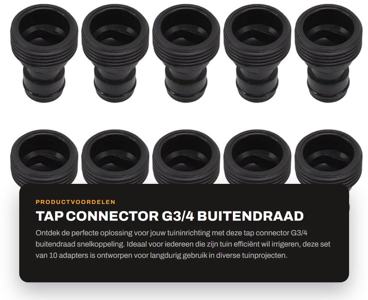 Dailygoods - Tap Connector G3/4 Buitendraad - Snelkoppeling - 10 Stuks - Tuinirrigatie - Kunststof - Geschikt voor diverse tuinprojecten