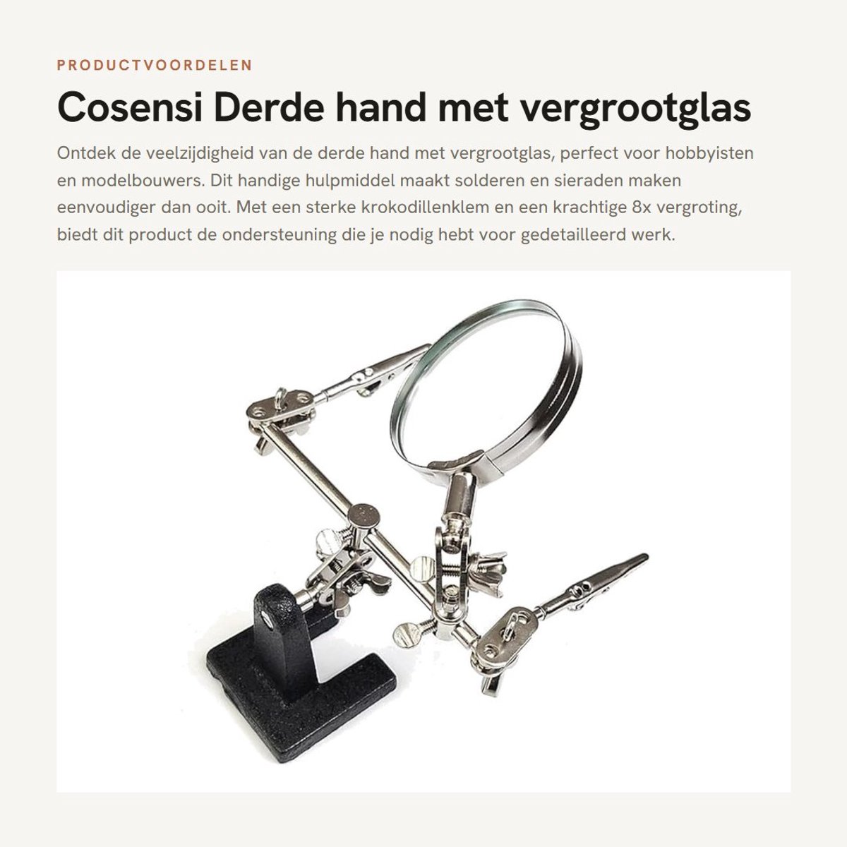 Dailygoods- Derde Hand - 8x Vergrootglas - Krokodillenklem - Verstelbare Verbindingen - Zware Gietijzeren Basis - Handig voor Solderen - Solderingshulp