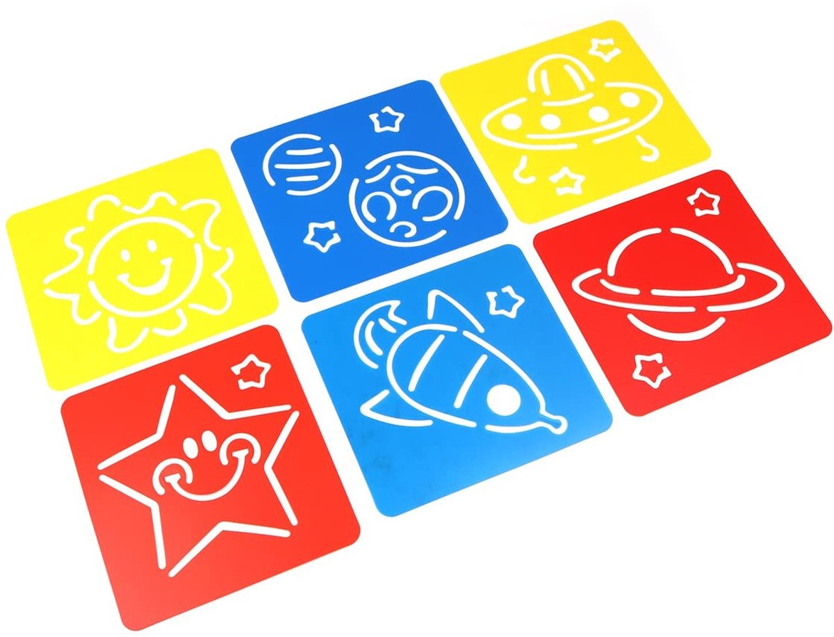 Dailygoods- Schildersjabloon Wasbaar - Set van 6 Stuks - Dierensjablonen - Voor Kinderen - Creativiteit Bevorderend - Formaat 14 x 15 cm - Tekenstencils