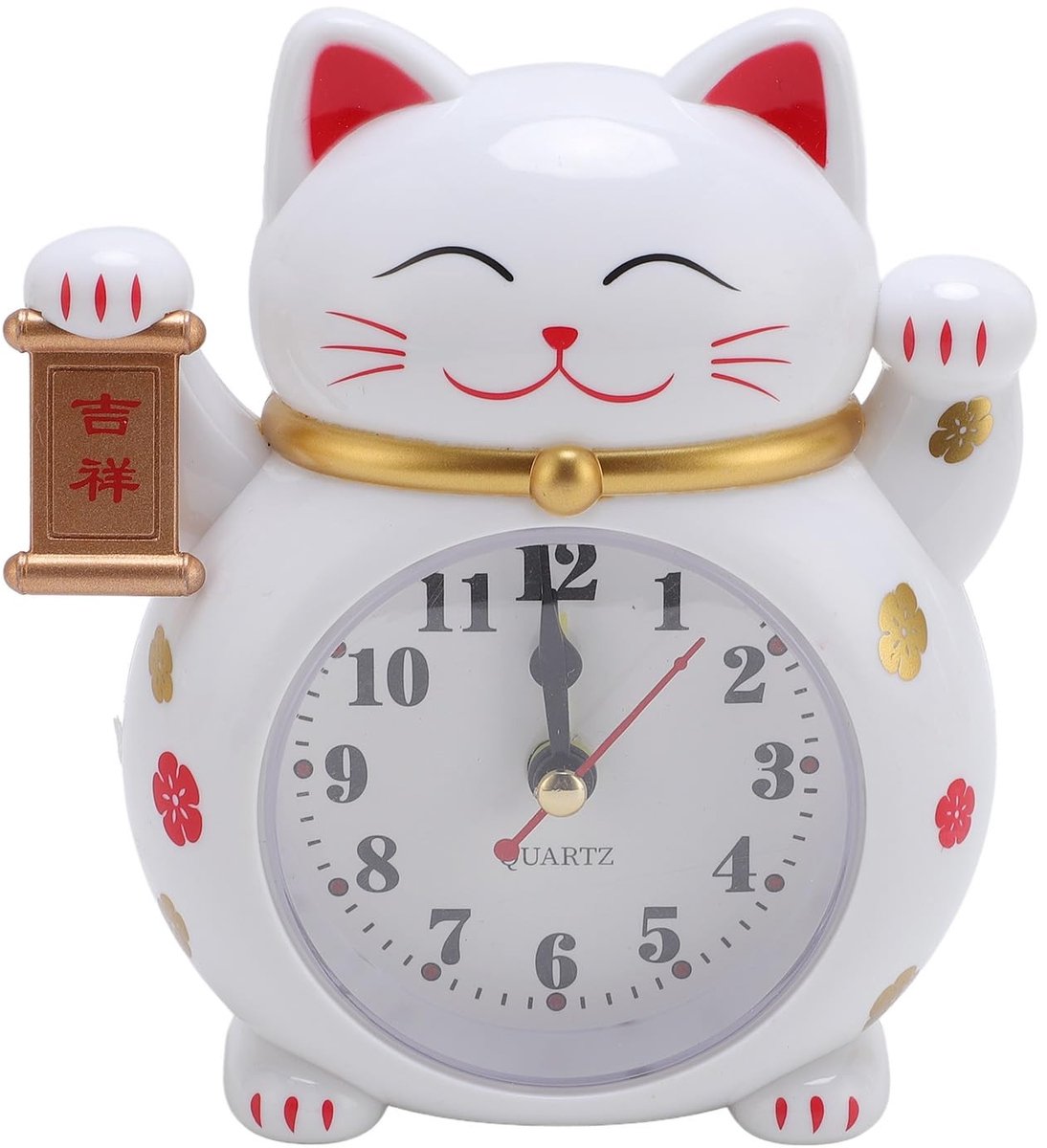 Dailygoods- Wekker Schattige Gelukkige Kat - Plastic - Kwartsbeweging - Compacte Maat 125 x 115 x 45 mm - Voor Thuis/Kantoor - Charmant Ontwerp - Klok
