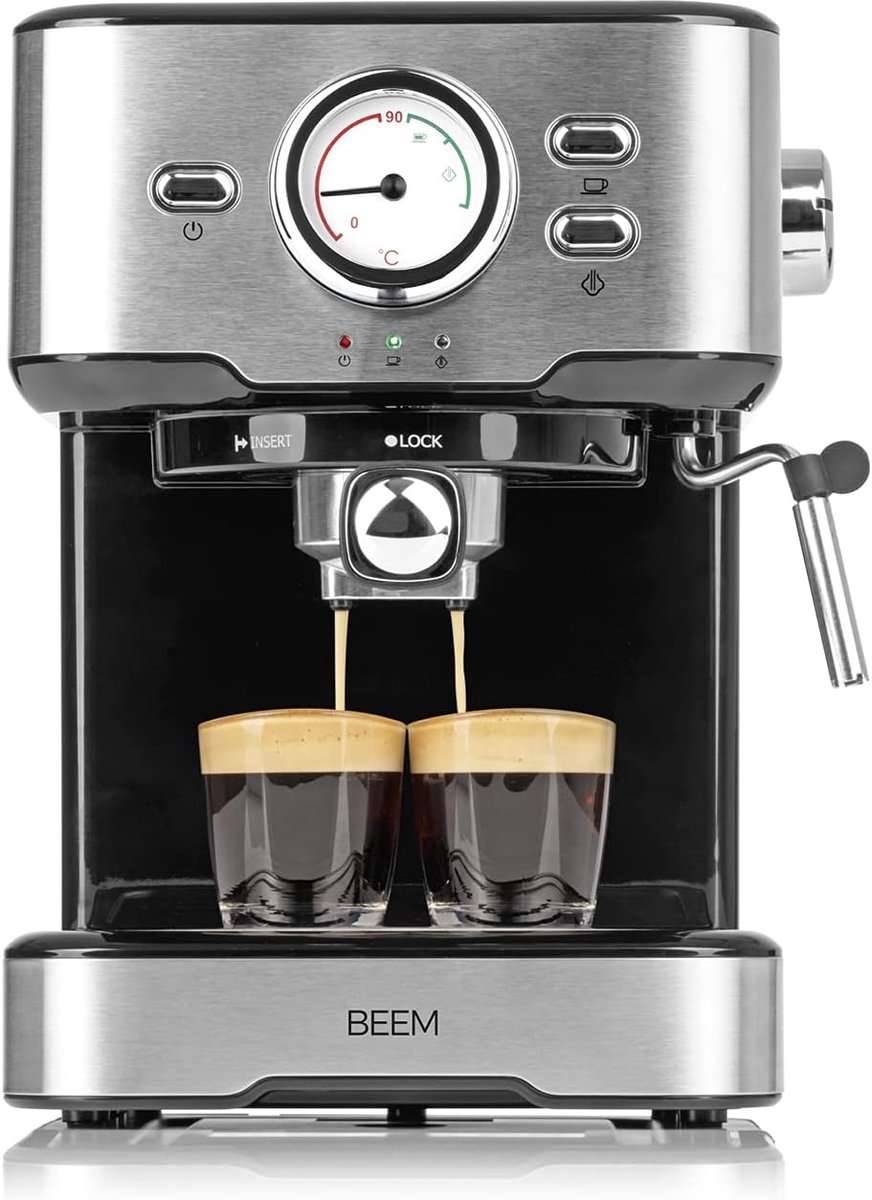 Espressomachine Klassiek Design - Zeefdragermachine Koffiezetter - Koffiespecialiteiten Maken - Professioneel Melkschuimmondstuk - 15 Liter Reservoir - Zilver