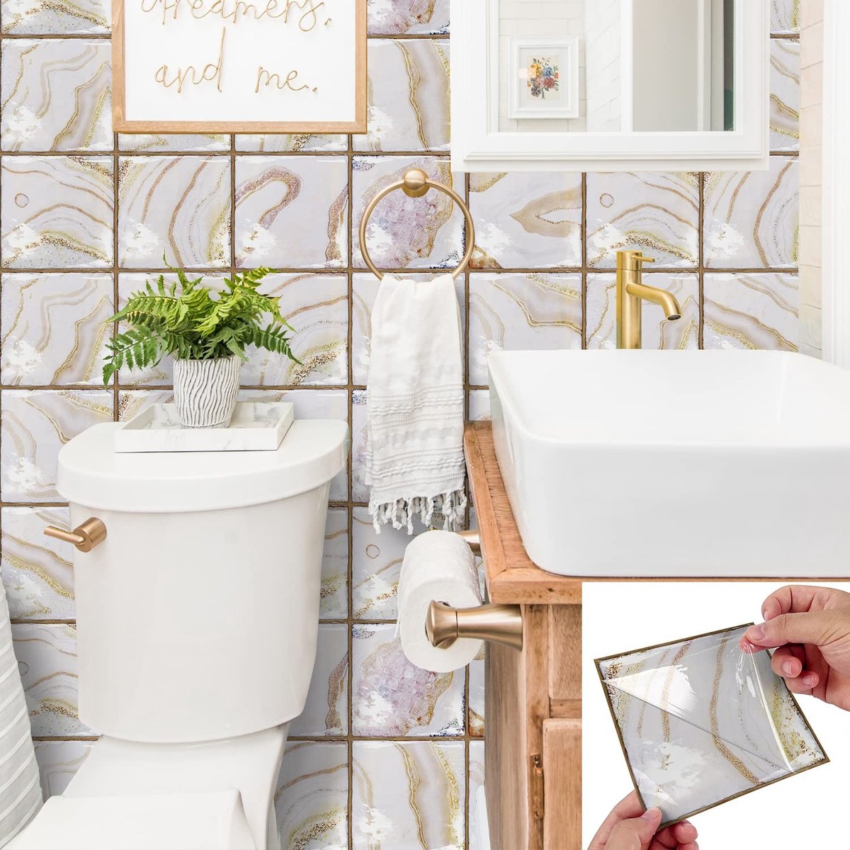 Dailygoods- Tegelsticker 30 Stuks - Zelfklevende Tegels - Marmer Effect - Peel & Stick - Decoratieve Tegelstickers - Geschikt voor Keuken/Badkamer - Muursticker