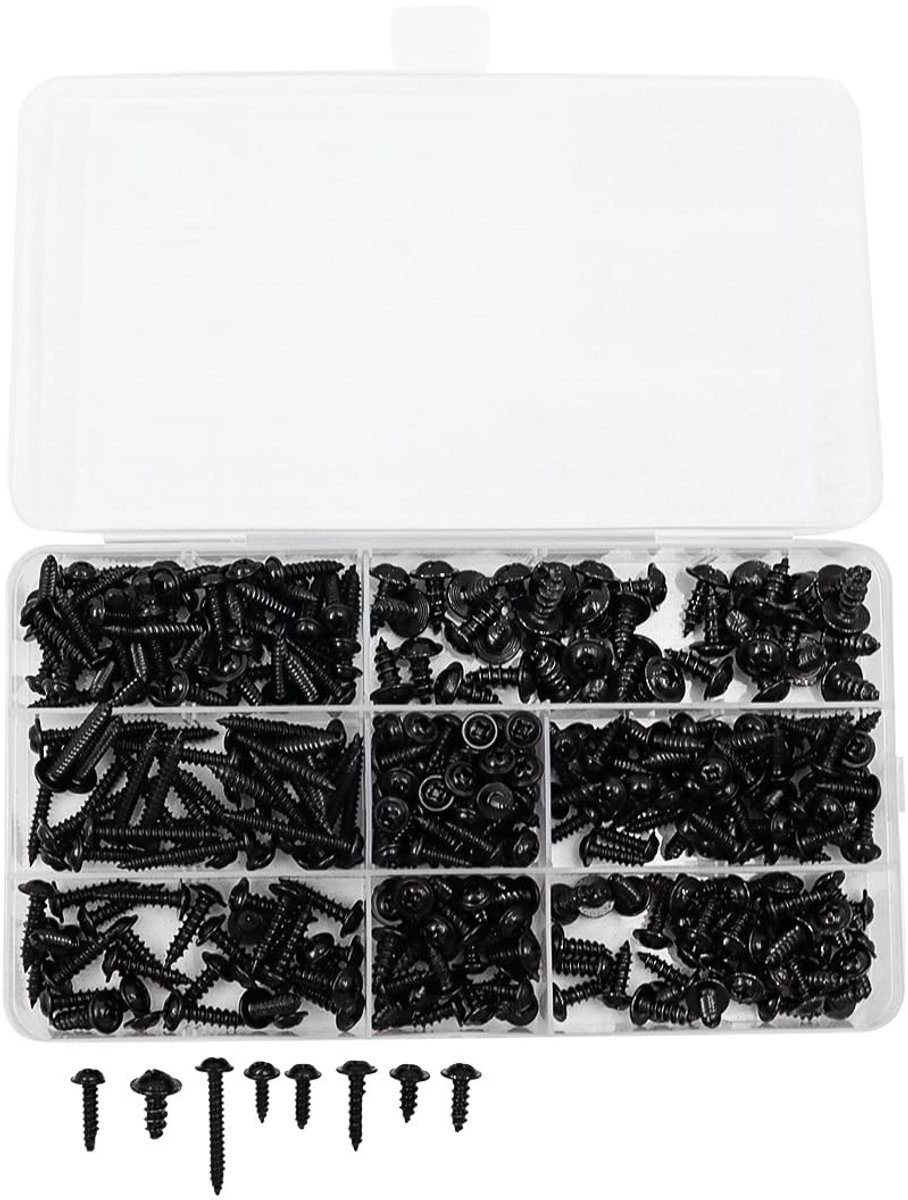 Dailygoods- Zelftappende Schroeven 340 Stuks - Assortiment M3/M3.5/M4/M5 - Koolstofstaal - Voor Hout/Kunststof/Zacht Metaal - Opbergdoos