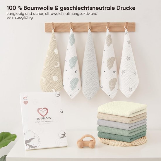 Molton doekjes baby 100% katoen zacht absorberend spuugdoekje set van 10 — afbeelding 4