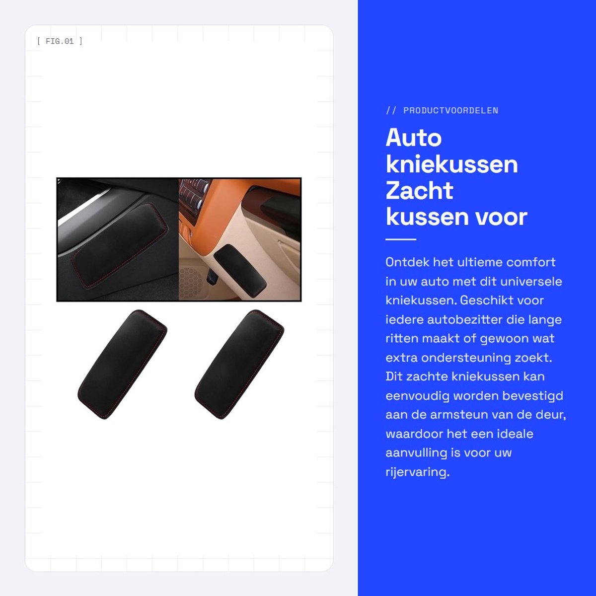 Dailygoods- Auto Kniekussen - Zacht/Ademend - 2 Stuks - Traagschuim - Armleuning Kussen - 8 x 18 x 2,8 cm - Armsteun Kussen