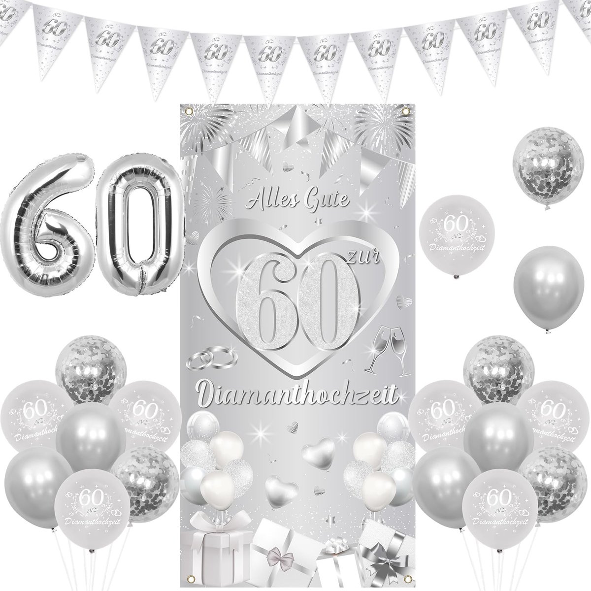 Dailygoods - Diamant Bruiloft Deur Banner voor 60e Huwelijksverjaardag - Feestdecoratie