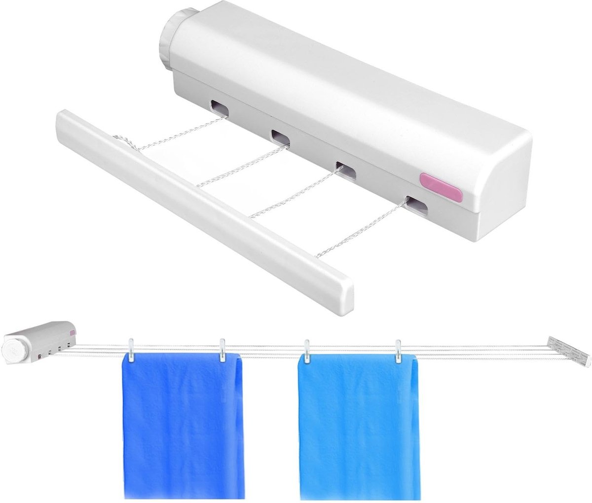 Dailygoods- Waslijn Intrekbaar - 4 Lijnen - Wandmontage - Duurzaam Materiaal - Verstelbare Lengte - Tot 8kg Belastbaar - Wasdroger
