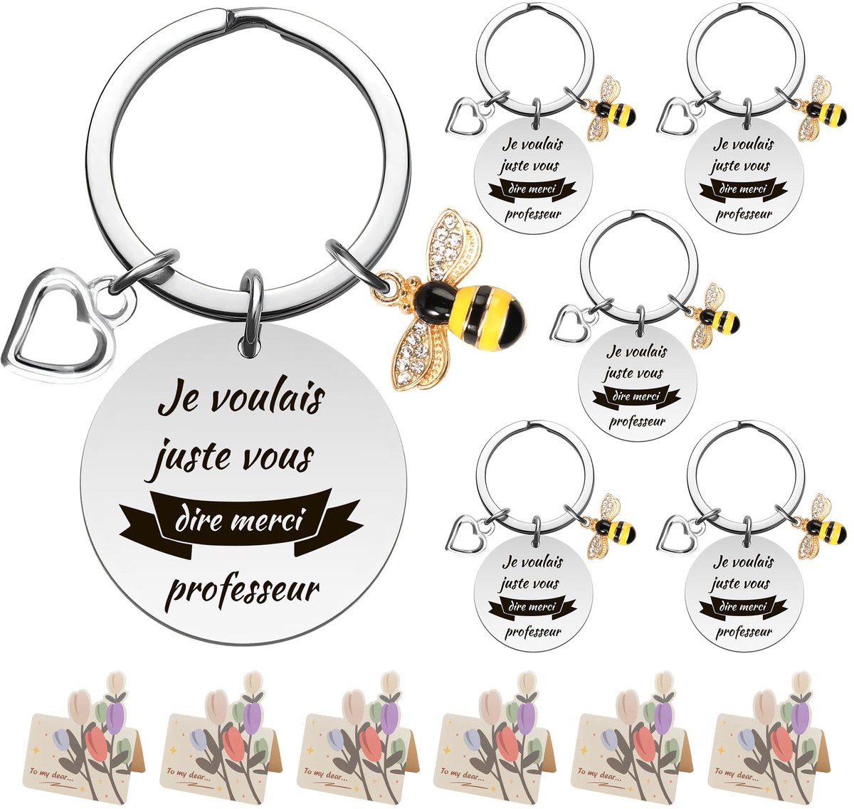 Dailygoods- Lerarengeschenk Gepersonaliseerd - Sleutelhangers van roestvrij staal - Bedankje voor leraren - Cadeau voor leraren - Schrijfkaarten - 6 stuks - Cadeau Voor Leraar