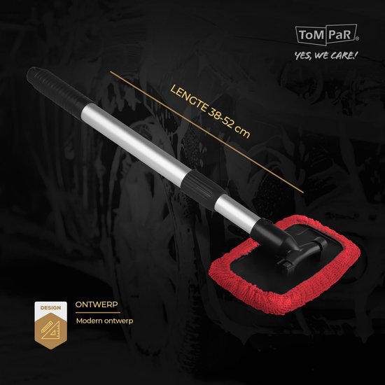 Autowas met steel - Ruitenreiniger - Auto ramen poetsen - Telescopische steel - 38-52 cm - Rood — afbeelding 4