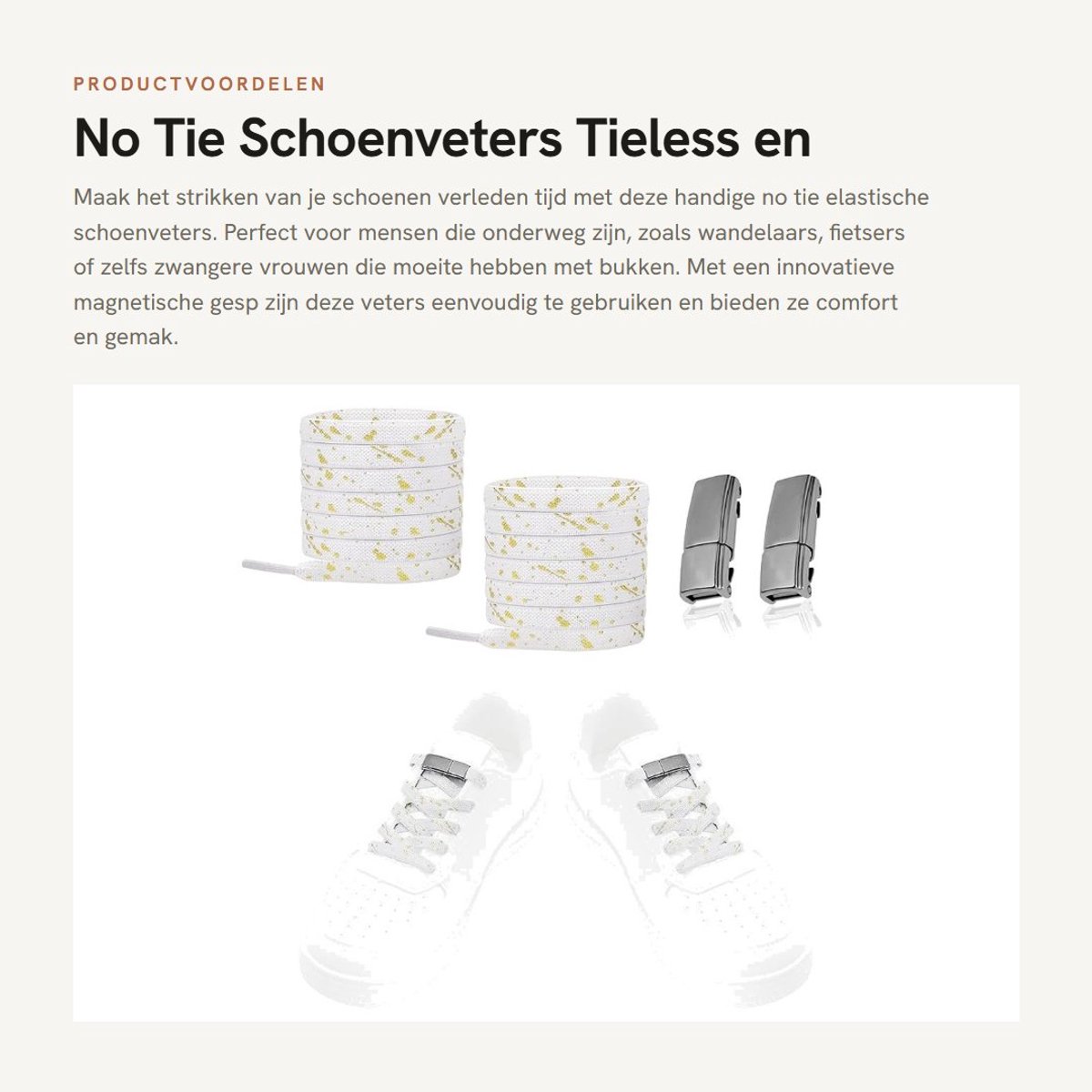 Dailygoods- Schoenveters Elastisch - No Tie Veters - Antislip Gesp - Voor Sneakers/Laarzen - 1 Paar Gunmetal/Wit - Ideaal voor Kinderen/Ouderen