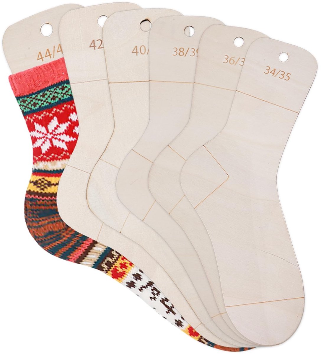 Dailygoods- Sokkenplank 6-delige set - Sokkenliniaal met maataanduiding - Sokkensjabloon - Sokkenspanner - Sokkenblocker - Hoogwaardig populierenmultiplex