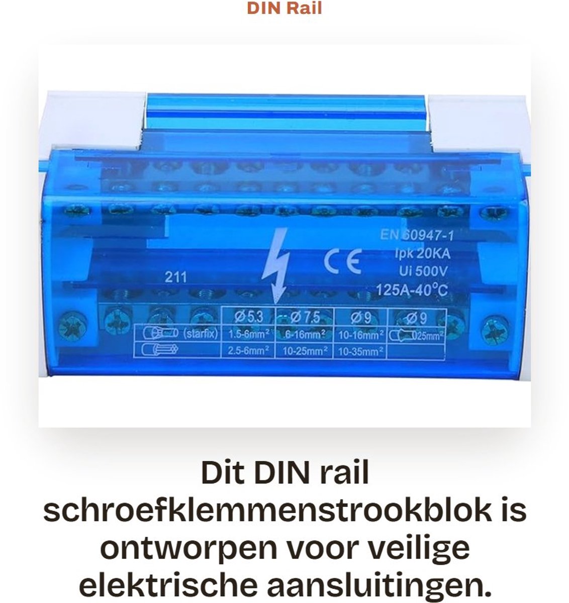 Dailygoods - DIN Rail Schroefklemmenstrookblok 2-polig voor Elektrische Aansluitingen