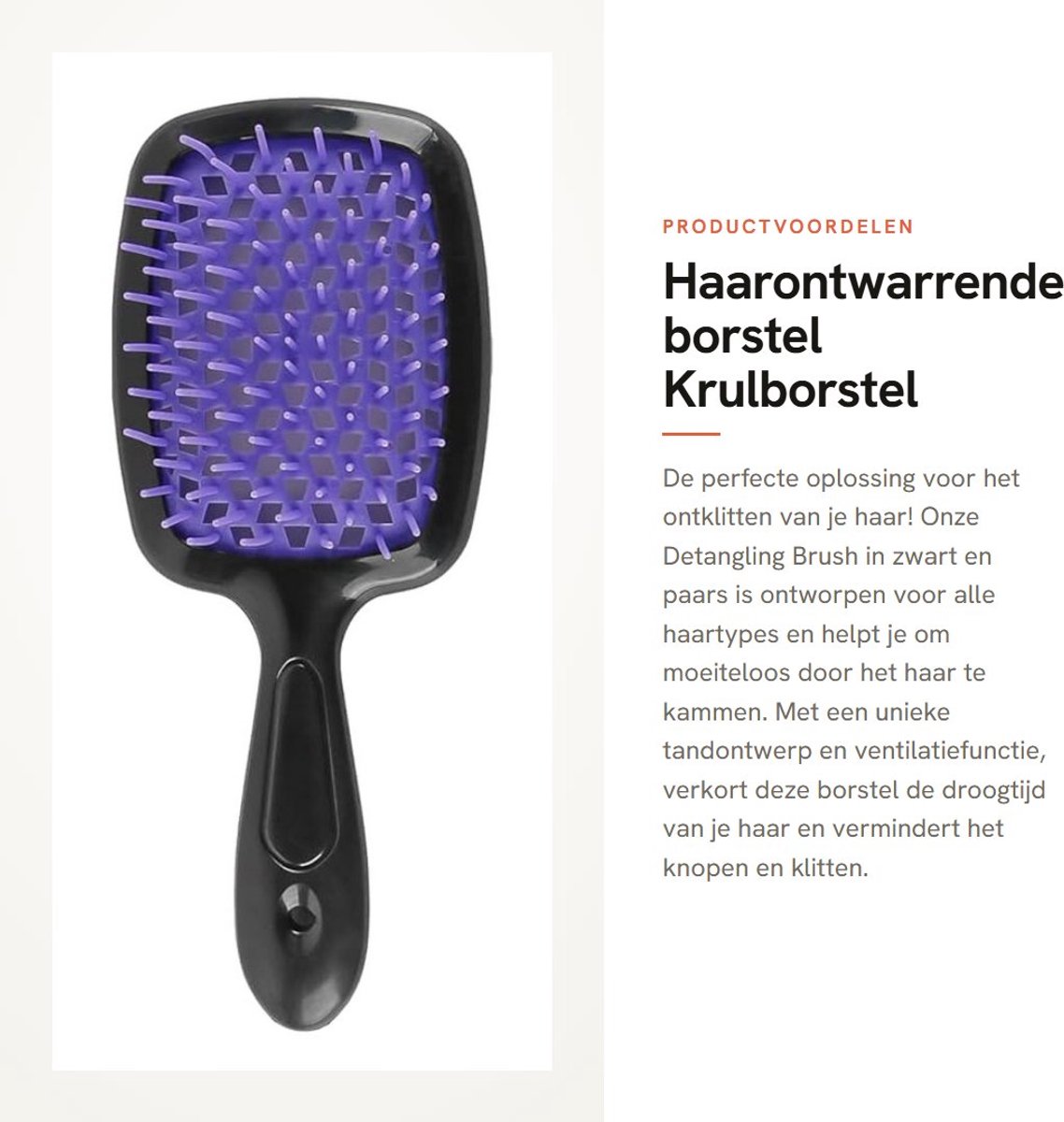 Dailygoods- Haarborstel Antiklit - Krulborstel - Haarkam voor Alle Haarsoorten - Zwart/Paarse Kleur - Uniek Tandontwerp - 20,5 x 8,5 x 3 cm