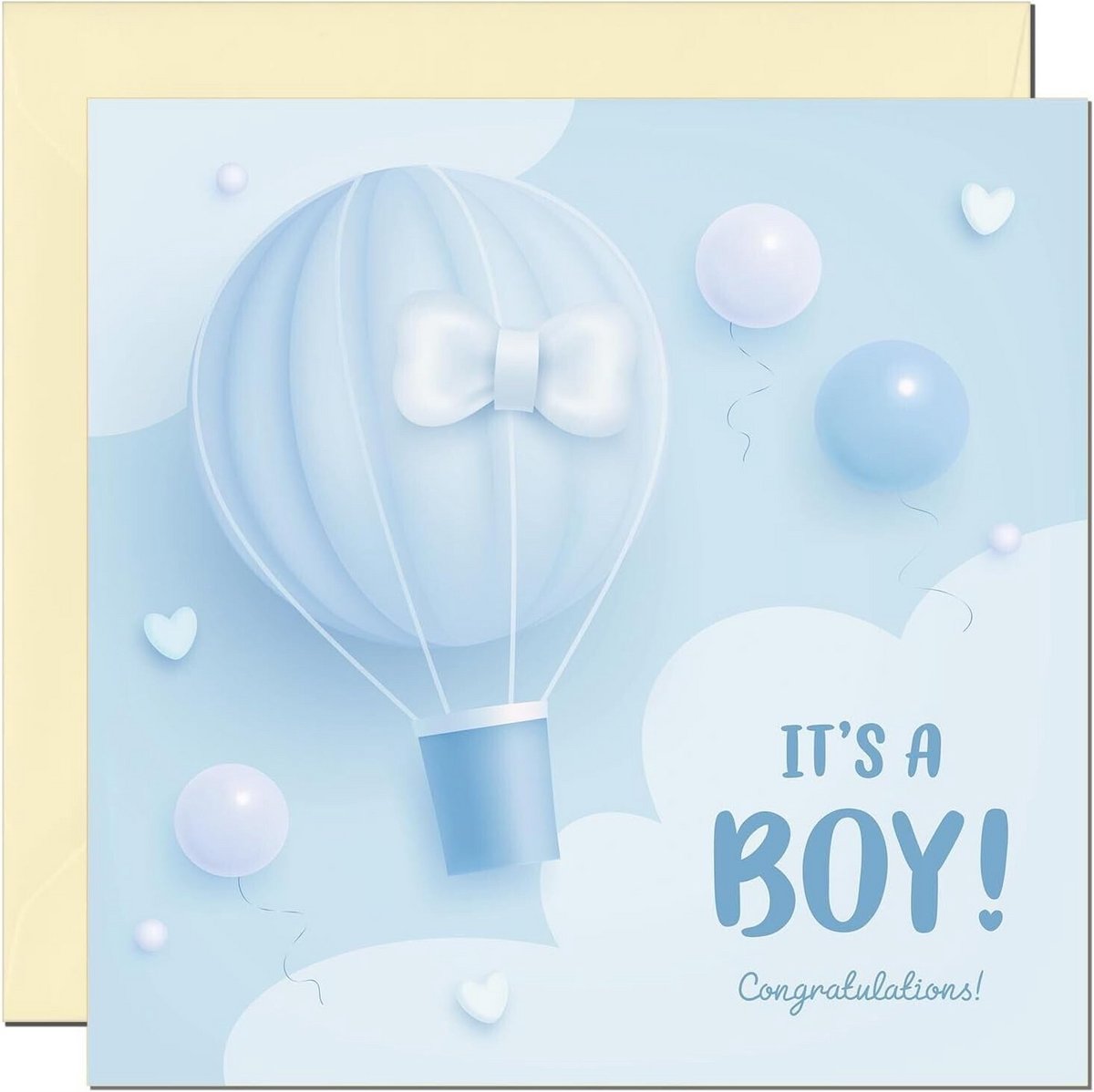 Babykaart Jongens - Geboorte Felicitatie - Babyshower Vieren - Gerecycled Materiaal - 145 x 145mm - Wit