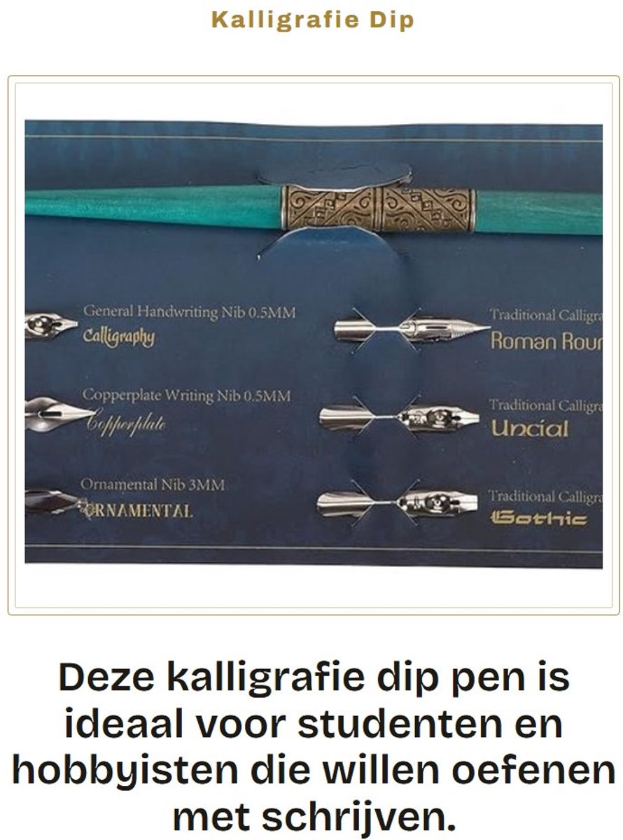 Dailygoods- Kalligrafie Pen - Dip Pen - Kroontjespen - Lichtgewicht - Slijtvast - Massief Hout/Metaal - Kalligrafiepen