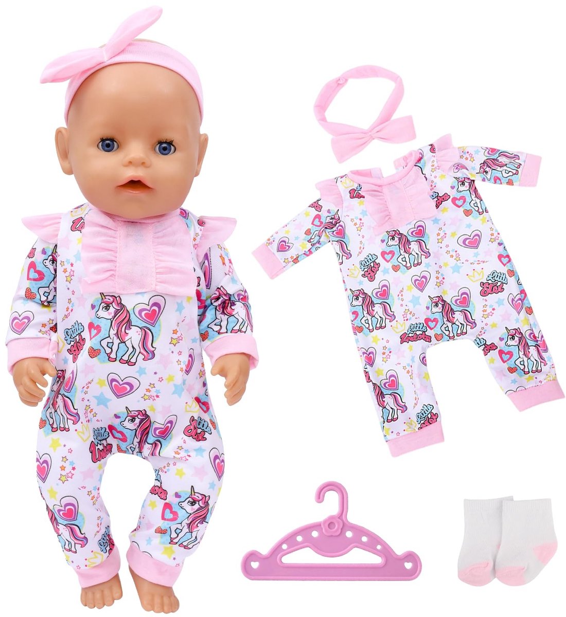 Dailygoods- Baby kleding voor poppen 35-43 cm - Handgemaakt - Zachte stoffen - Veilig en niet-giftig - Elastisch materiaal - Eenvoudig aan- en uittrekken - Poppenkleding