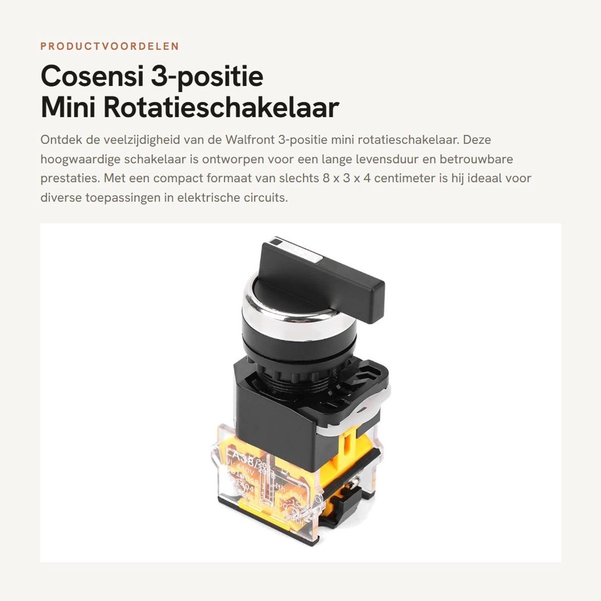 Dailygoods - 3-positie Mini Rotatieschakelaar met Lange Handgreep - 22 mm