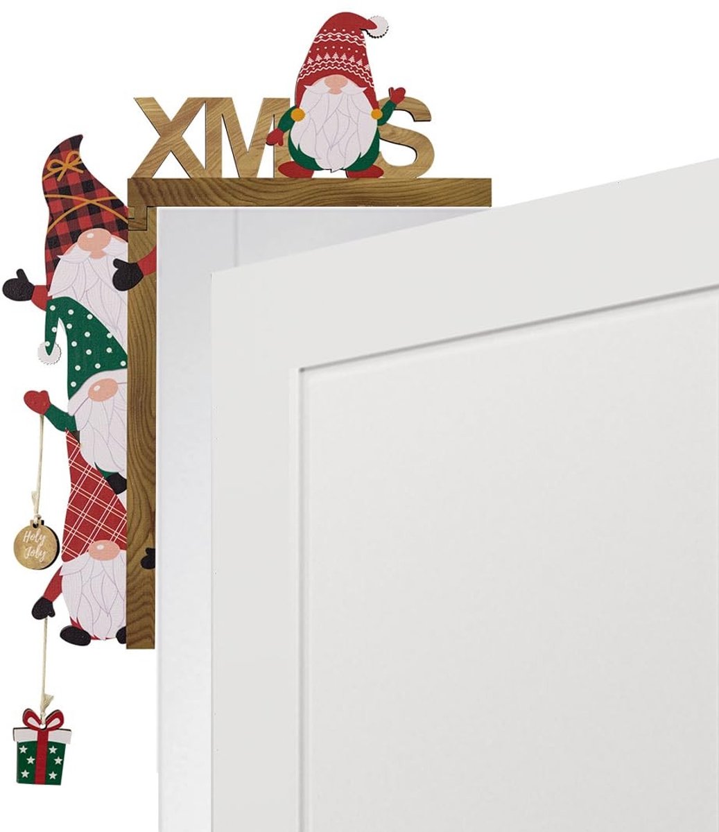 Dailygoods- Deurlijst Kerstdecoratie - Houten Deurlijst - Schattige Dwerg-Figuur - Duurzaam Materiaal - Feestelijke Ornamenten - Corrosiebestendig - Deurdecoratie