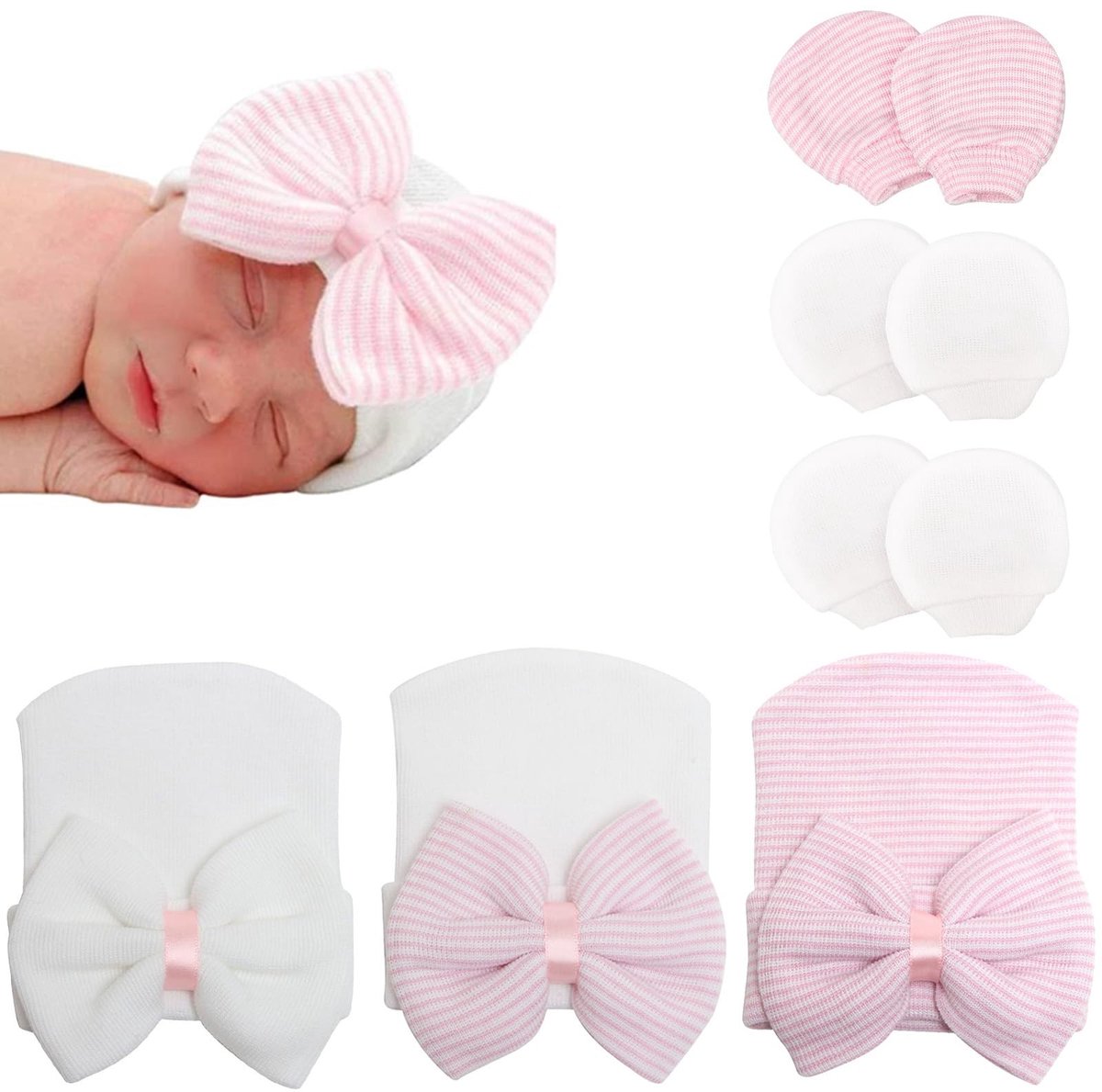 Dailygoods- Babyhoed Zacht - Baby Wanten - Pasgeboren Babyaccessoire - Gebreide Mutsjes - 0-3 Maanden - Perfect voor Foto's - Baby Muts