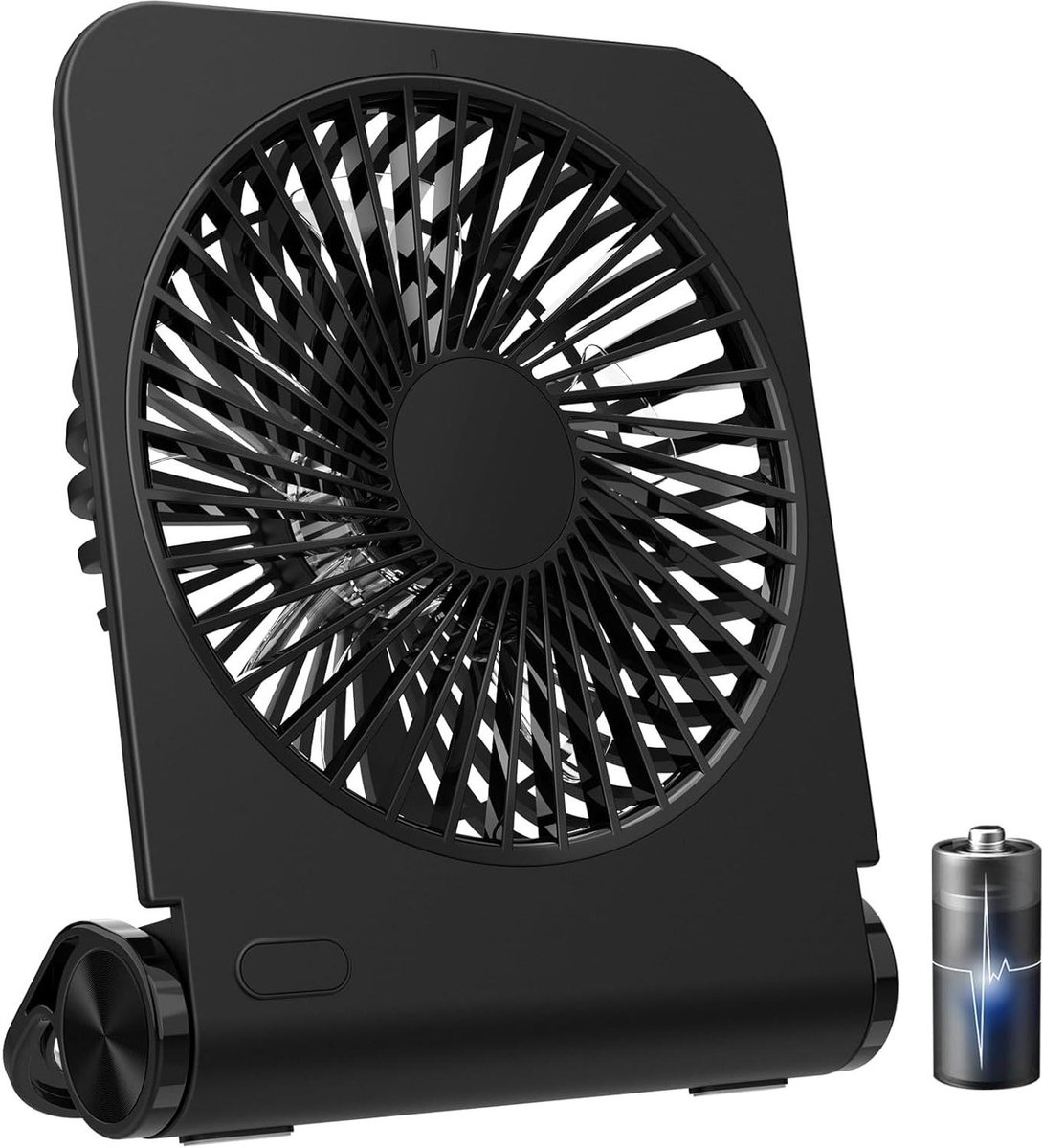 Bureauventilator Klein - Stille Ventilator - Koelte Binnen - 225° Plooibaar - 2000mAh Accu - Zwart