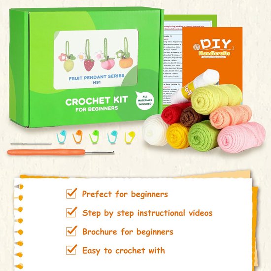 Haakset Beginners - Fruit Haken - Creatief Hobby - Stap-voor-stap Video - 4 Patronen - Multicolor — afbeelding 3