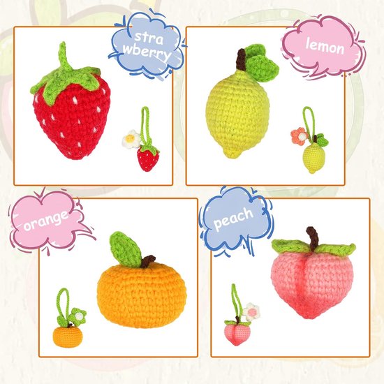 Haakset Beginners - Fruit Haken - Creatief Hobby - Stap-voor-stap Video - 4 Patronen - Multicolor — afbeelding 5