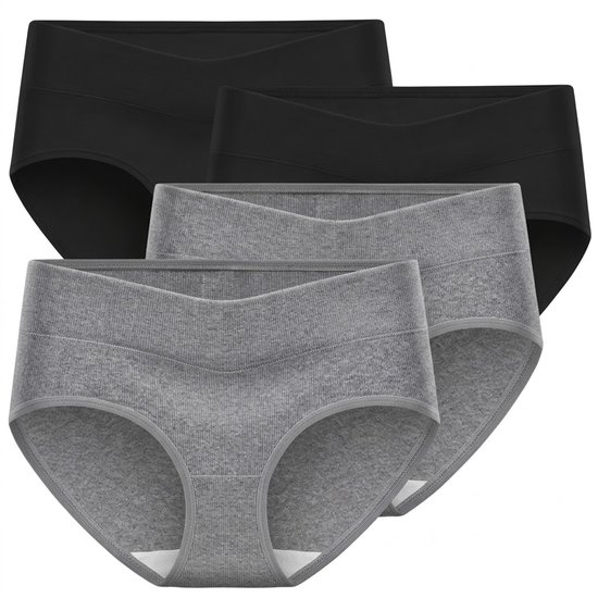 Grijs zwart sport onderbroek dames naadloos 4 pack maat L– effen dames sport ondergoed met hoge taille en minimalistisch ontwerp – naadloze sportonderbroeken voor sport en dagelijks gebruik
