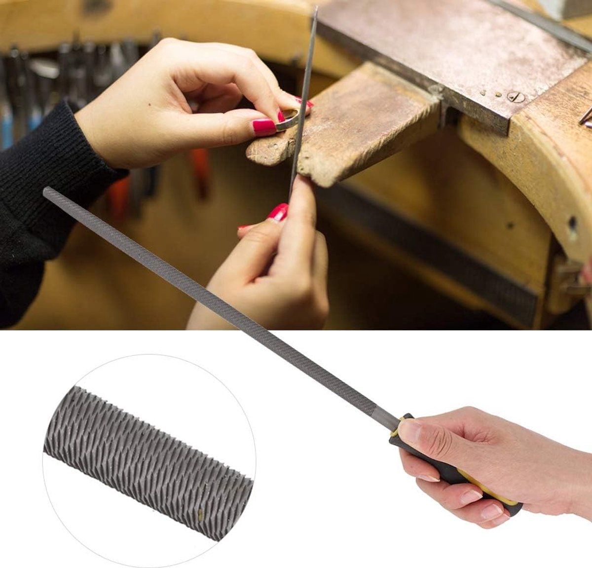 Stalen Rasp Ronde Vijl - Metaalvijl Handvijl - Metaal Bewerken - Ergonomisch Handvat - 30 cm - Grijs