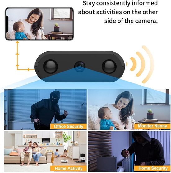 Verborgen Camera - Mini Spionagecamera WiFi - Huisbeveiliging - Detectie Menselijk Lichaam - 120 Graden Kijkhoek - Zwart — afbeelding 4