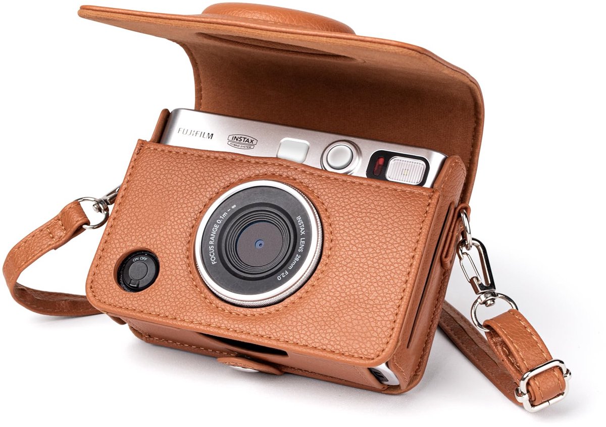 Case geschikt voor Fujifilm Instax Mini EVO - PU Leer Hoesje - Cameratassen - Bruin