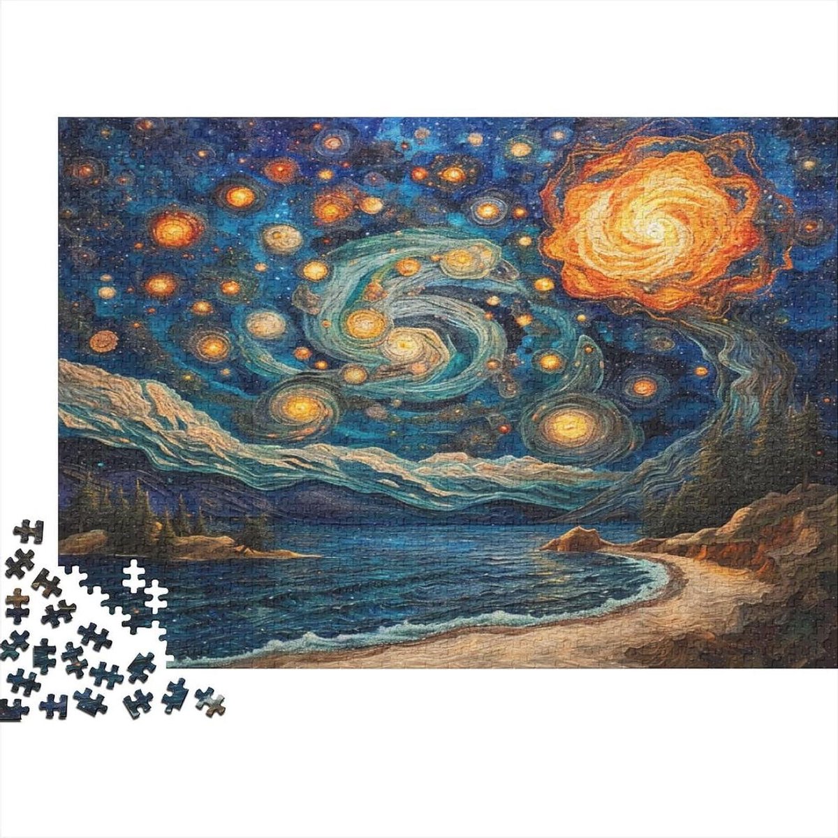 Legpuzzel Nachtelijke Hemel - Puzzel 1000 Stukjes - Ontspanning en Plezier - Zonering Ontwerp Achterkant - 75 x 50 cm