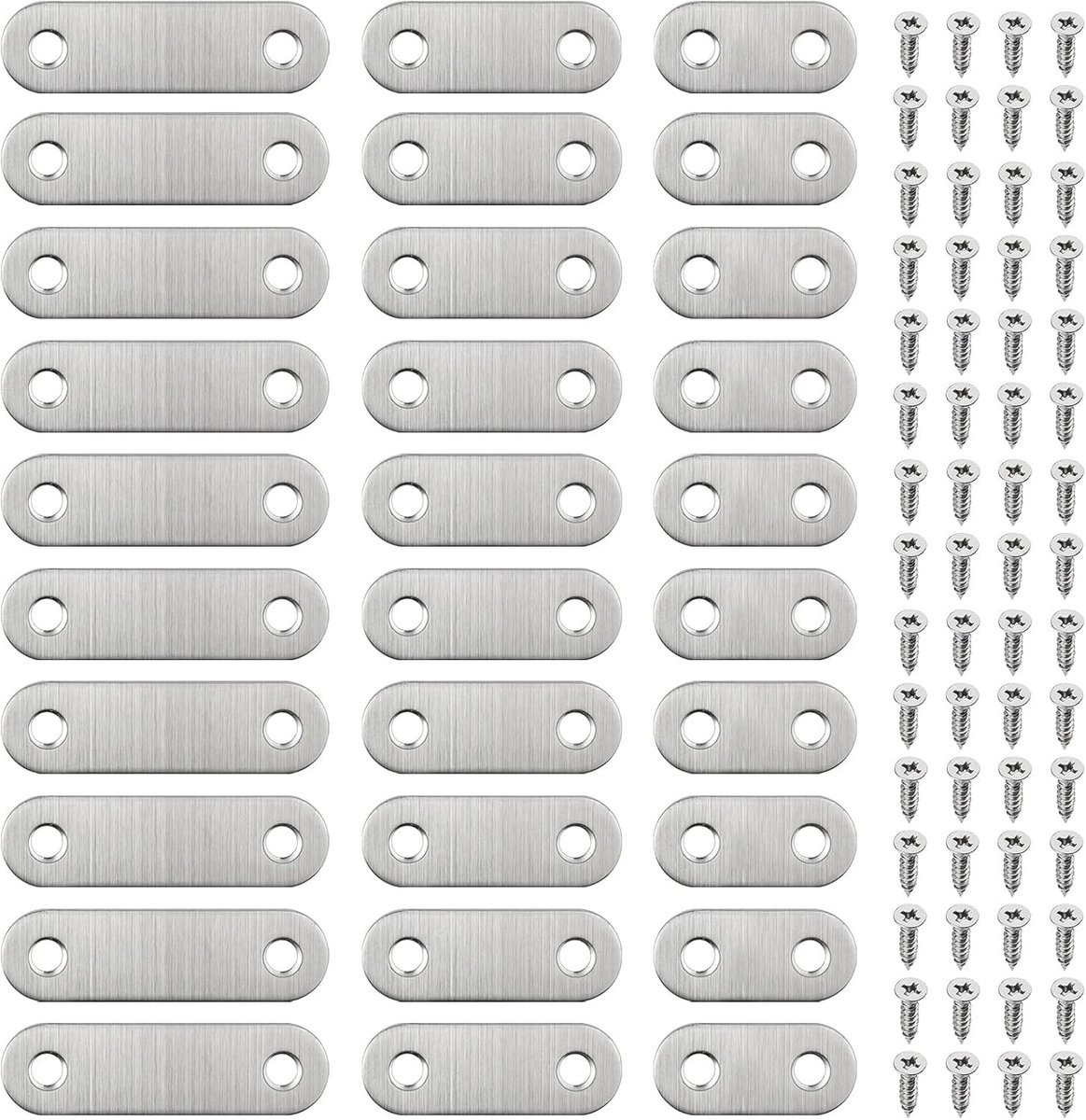 aladdien - Platte Connector - Houten Connector - Duurzaam en Geperforeerd - 30-delige Set met Schroeven - Meubelreparaties en Projecten - 3 Maten
