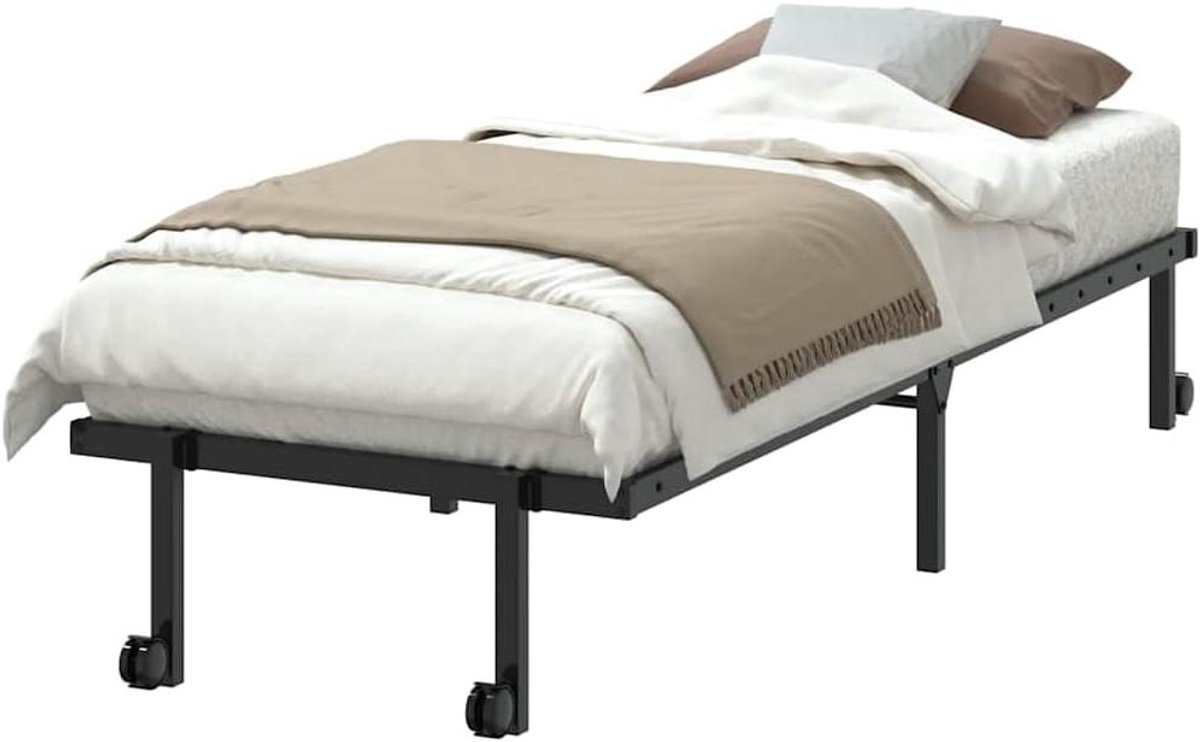 Opvouwbaar Bedframe - Metalen Bedbodem - Ruimte Besparen - Met Wielen - 75x190 cm - Zwart