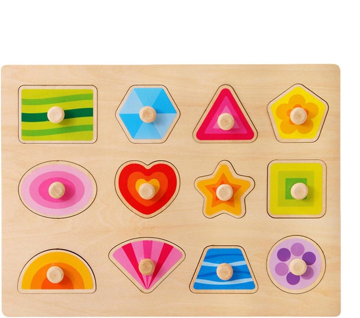 Houten Vormenpuzzel - Leerpuzzel Kinderen - Cognitieve Ontwikkeling - Ergonomisch Ontwerp - 30 cm - Multicolor