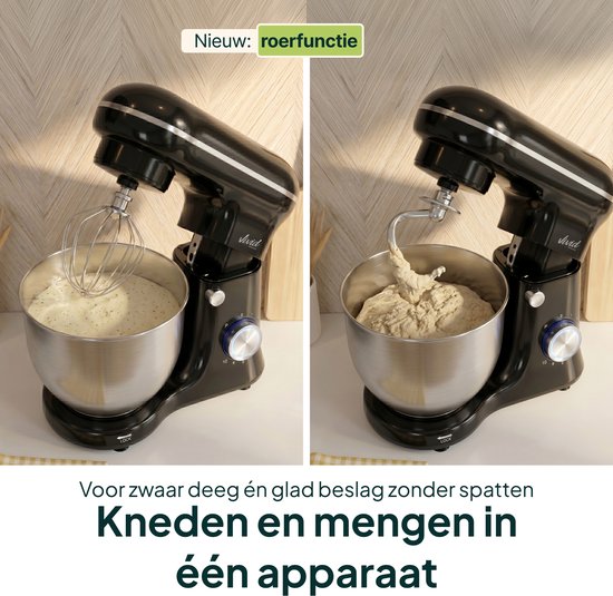 Vivid Green 1500W Keukenmixer - 5L Mengkom - 10 Snelheden - Keukenmachine - Keukenrobot - Zwart