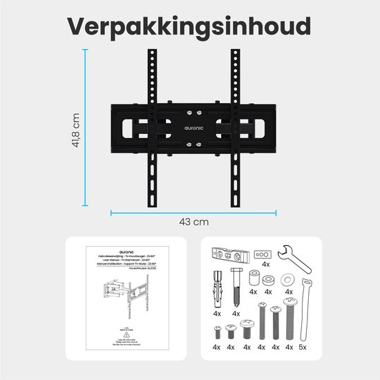 Auronic TV Muurbeugel - 26 tot 65 inch - Tot 45 kg - Draaibaar - Kantelbaar - Uitschuifbaar - Zwart