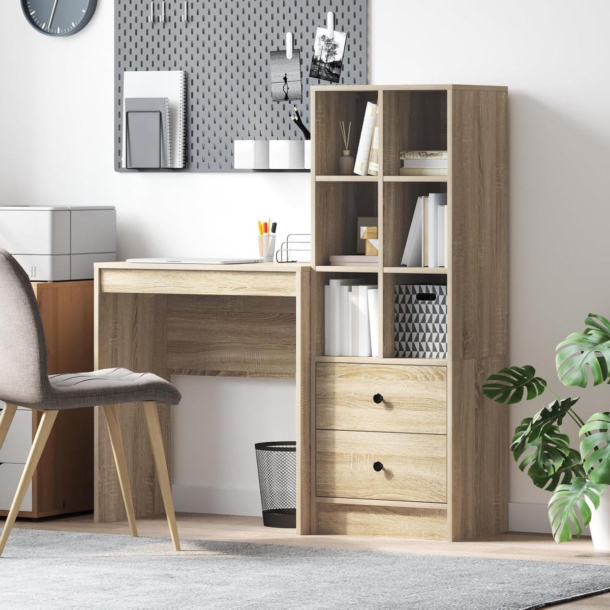 Bureau met Opbergruimte - Bureau Tafel - Thuiswerken Organiseren - Krasbestendig Oppervlak - Niet gespecificeerd - Sonoma Eiken